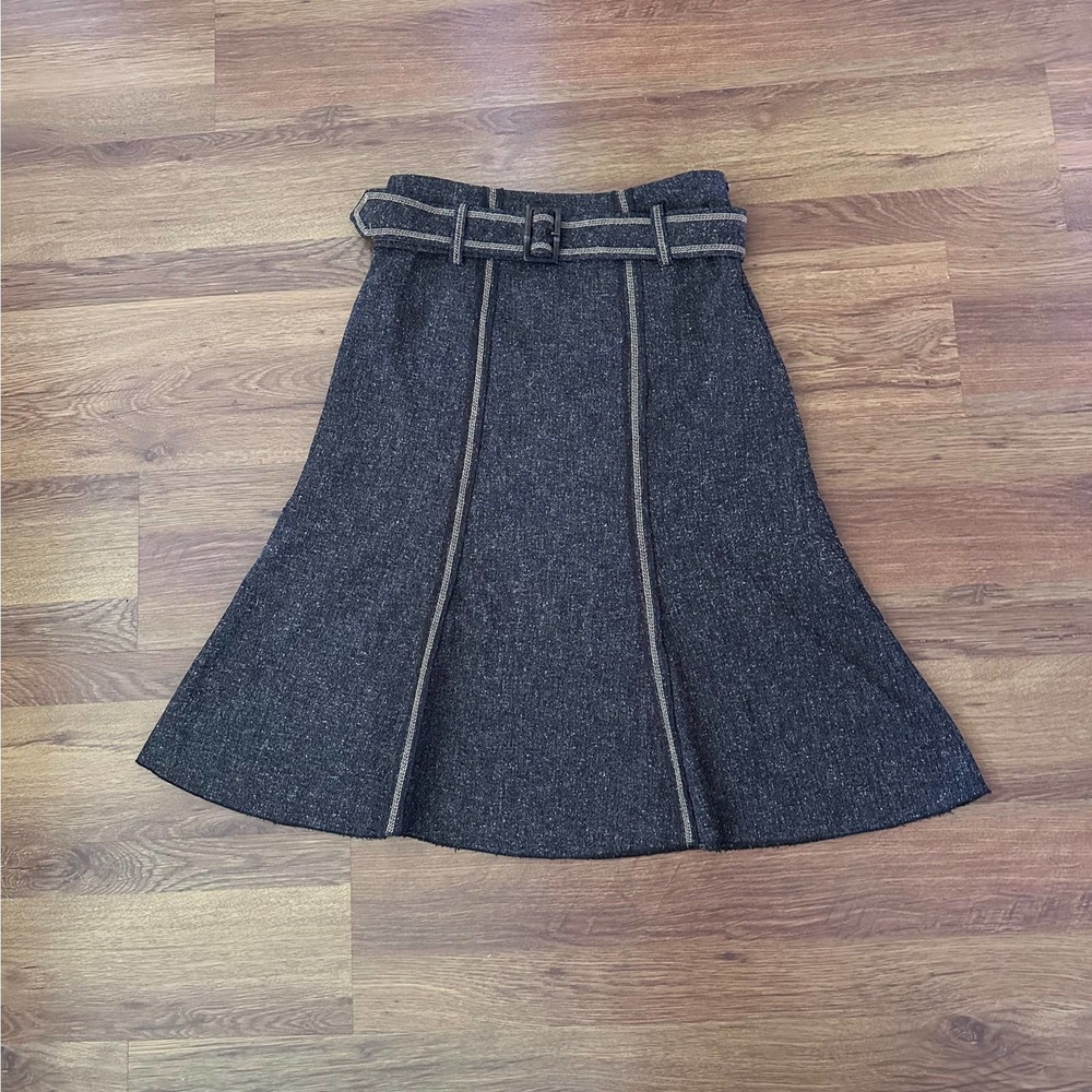 Vintage Belted Brown Midi Skirt size 6